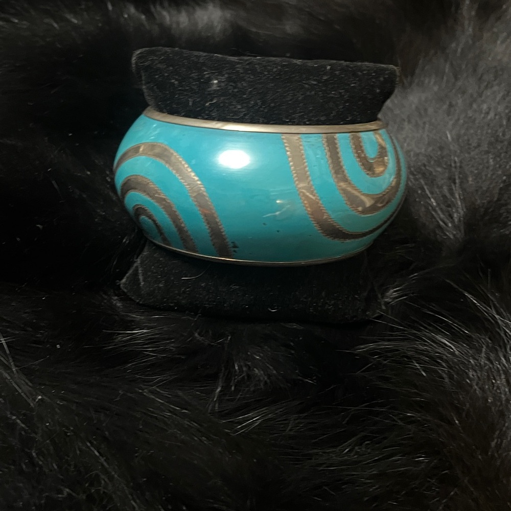 Vintage Turquoise and Silver Swirl Bangle Bracelet